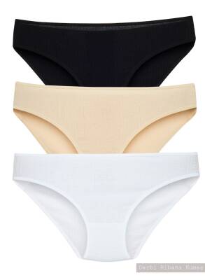 STAR KADIN 3 LÜ ASORTİ SAF PAMUK ÇİZGİLİ BİKİNİ KÜLOT 