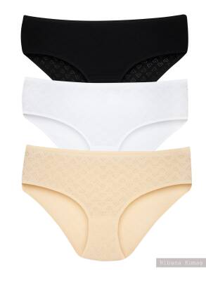 STAR KADIN 3 LÜ ASORTİ SAF PAMUK KALP DESENLİ BATO KÜLOT 