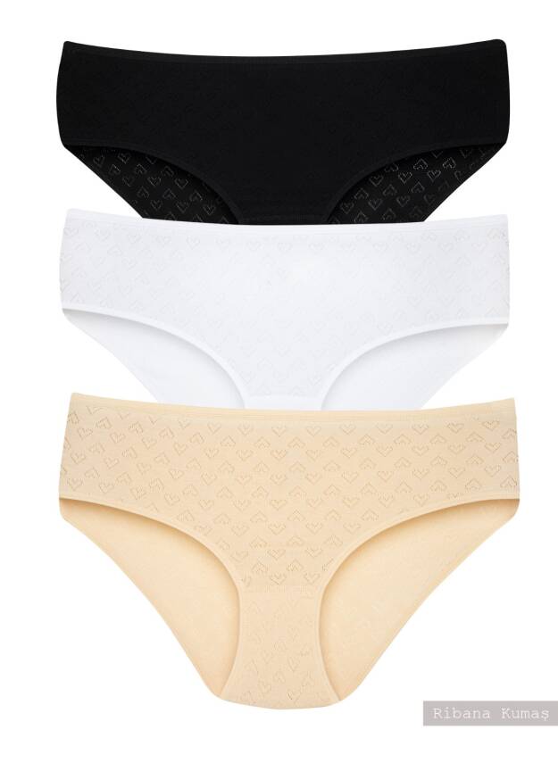 STAR KADIN 3 LÜ ASORTİ SAF PAMUK KALP DESENLİ BATO KÜLOT - 1