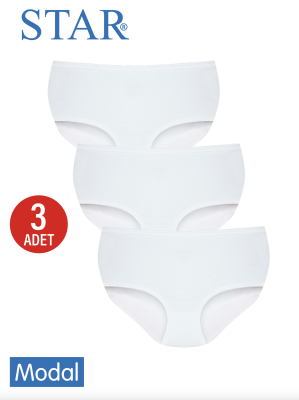 STAR KADIN 3 LÜ BEYAZ MODAL İZ YAPMAZ BATO KÜLOT 