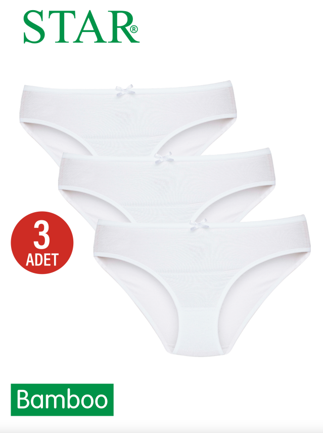 STAR KADIN 3 LÜ BEYAZ ORGANİK BAMBU BİKİNİ KÜLOT - 1