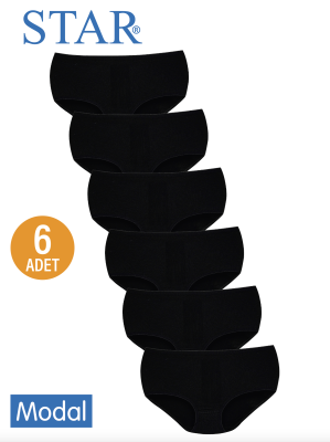 STAR KADIN 6 LI SİYAH MODAL İZ YAPMAZ BATO KÜLOT - Star