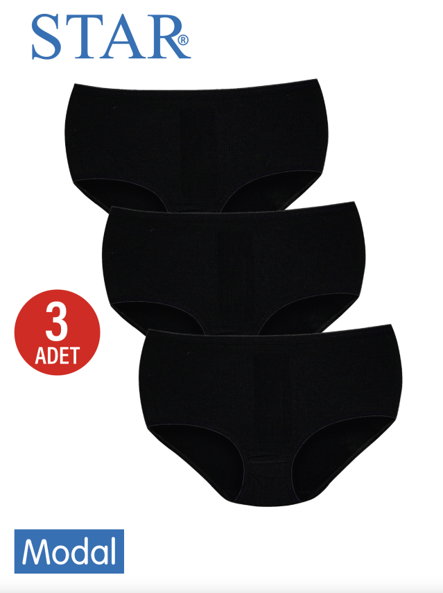 STAR KADIN 3 LÜ SİYAH ORGANİK BAMBU BATO KÜLOT - 1