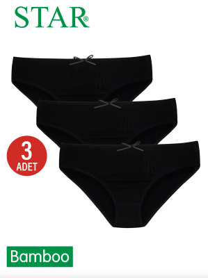 STAR KADIN 3 LÜ SİYAH ORGANİK BAMBU BİKİNİ KÜLOT - Star