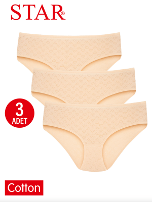 STAR KADIN 3 LÜ TEN SAF PAMUK KALP DESENLİ BATO KÜLOT - Star