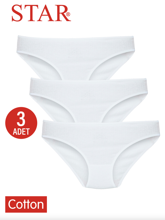 STAR KADIN 3LÜ BEYAZ SAF PAMUK ÇİZGİLİ BİKİNİ KÜLOT - 1