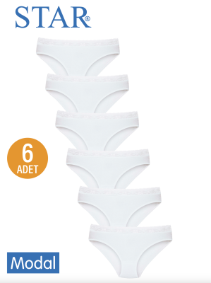 STAR KADIN 6 LI BEYAZ MODAL BELİ DANTEL DETAYLI BİKİNİ KÜLOT - Star