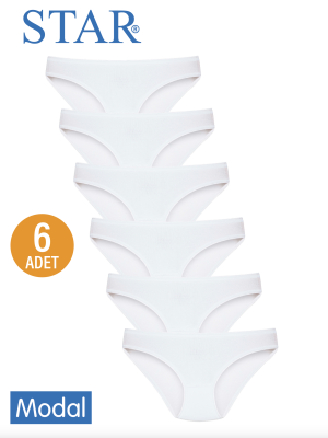 STAR KADIN 6 LI BEYAZ MODAL İZ YAPMAZ BİKİNİ KÜLOT - Star