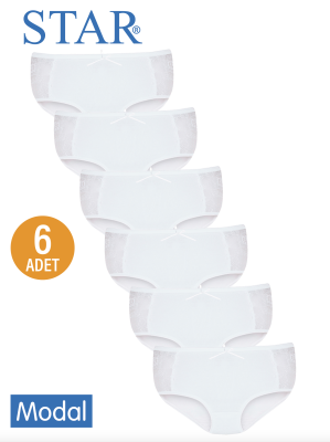STAR KADIN 6 LI BEYAZ MODAL YANI DANTEL DETAYLI BATO KÜLOT - Star