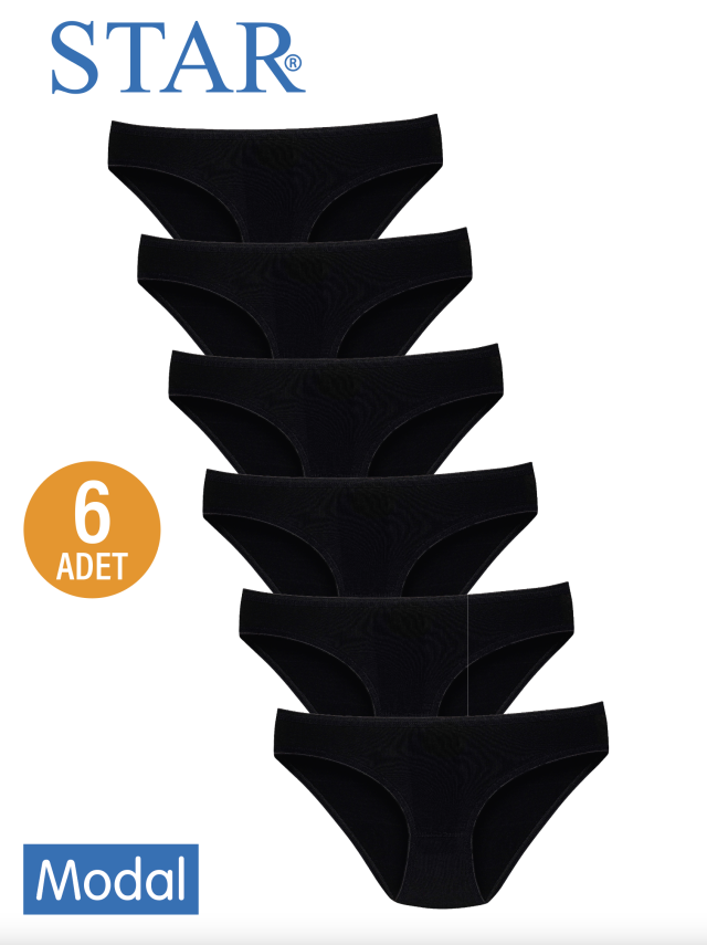 STAR KADIN 6 LI SİYAH MODAL İZ YAPMAZ BİKİNİ KÜLOT - 1
