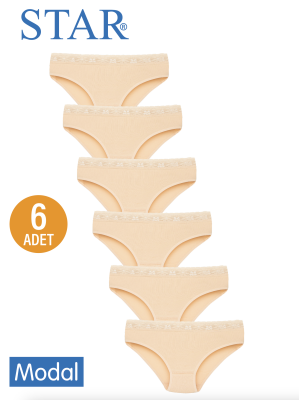 STAR KADIN 6 LI TEN MODAL BELİ DANTEL DETAYLI BİKİNİ KÜLOT - Star