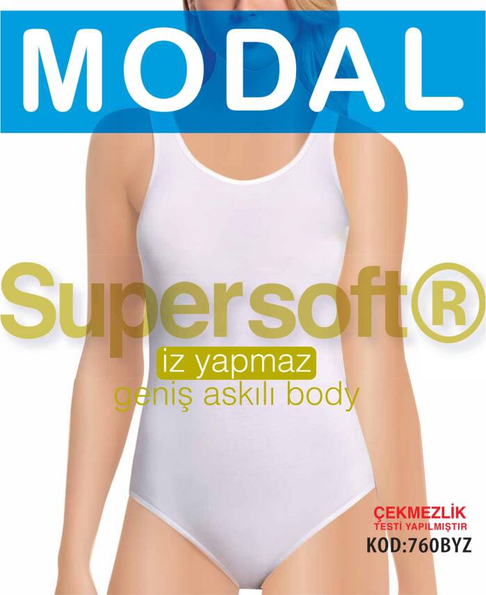 STAR KADIN BEYAZ MODAL GENİŞ ASKILI ÇITÇITLI BODY - 1