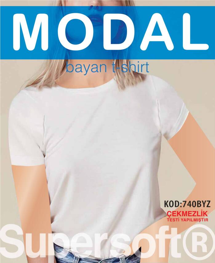 STAR KADIN BEYAZ MODAL SIFIR YAKA KISAKOL T-SHİRT - 1