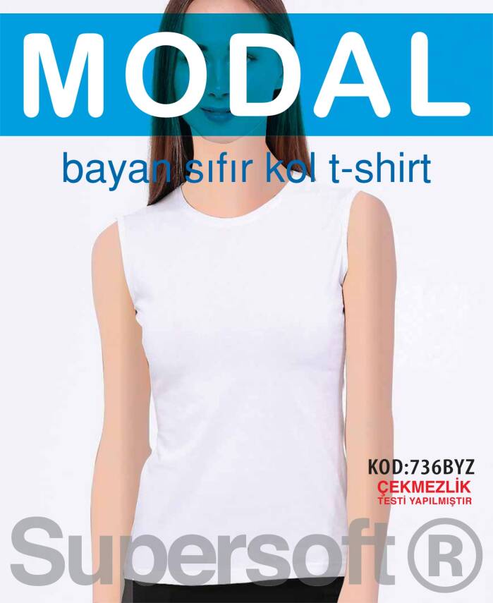 STAR KADIN BEYAZ MODAL SIFIR YAKA SIFIR KOL ATLET - 1