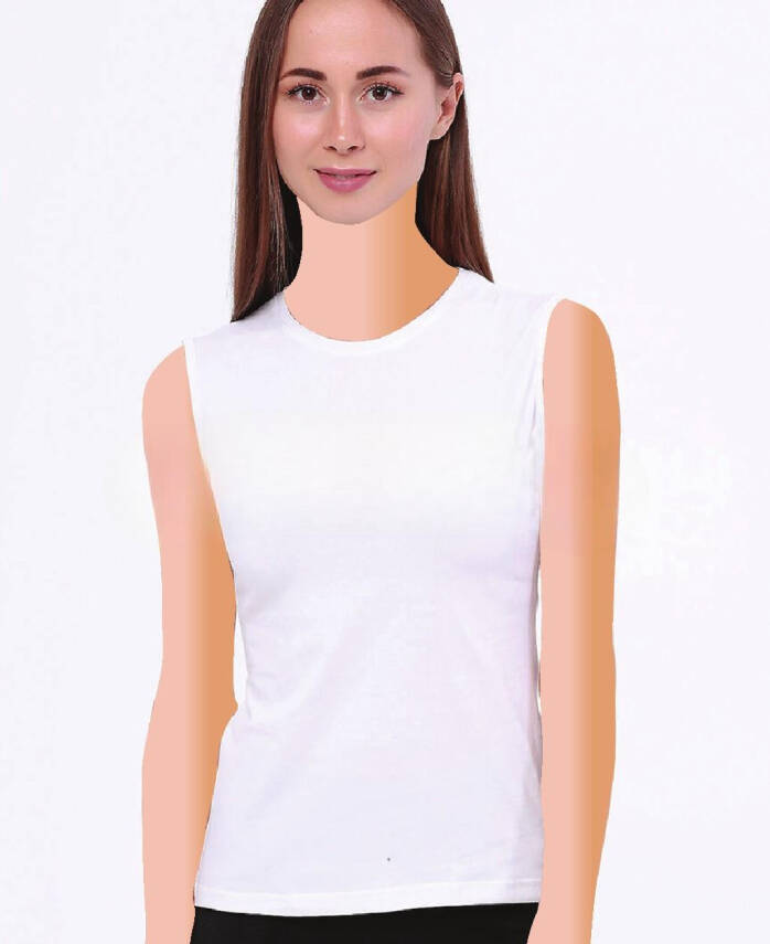 STAR KADIN BEYAZ MODAL SIFIR YAKA SIFIR KOL ATLET - 2