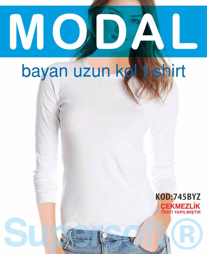 STAR KADIN BEYAZ MODAL UZUNKOL T-SHİRT - 1