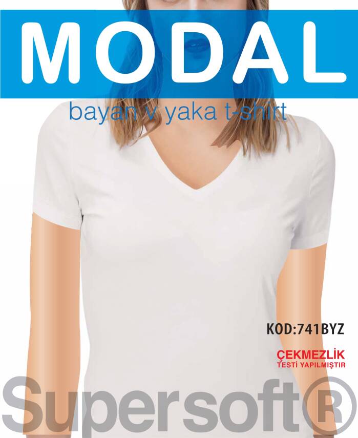 STAR KADIN BEYAZ MODAL V YAKA KISAKOL T-SHİRT - 1