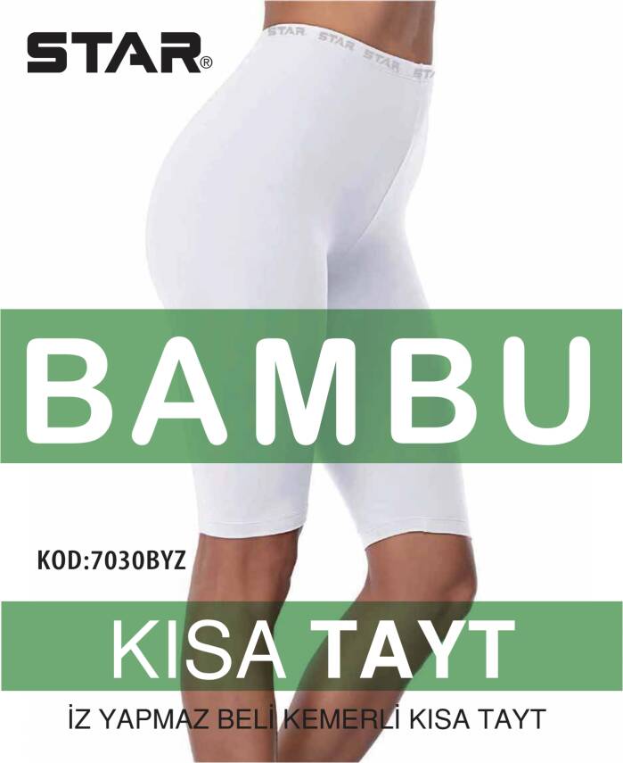 STAR KADIN BEYAZ ORGANİK BAMBU DİZ ÜSTÜ KISA TAYT - 1