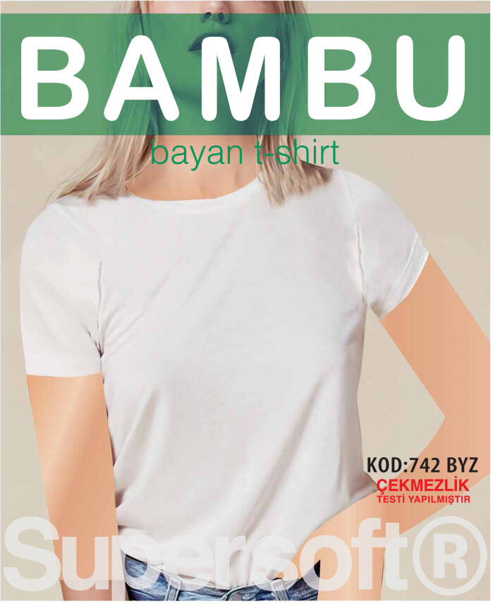 STAR KADIN BEYAZ ORGANİK BAMBU SIFI YAKA KISAKOL T-SHİRT - 1