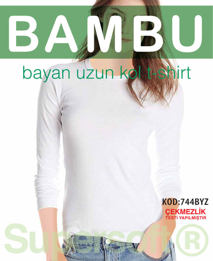 STAR KADIN BEYAZ ORGANİK BAMBU UZUNKOL T-SHİRT - 1