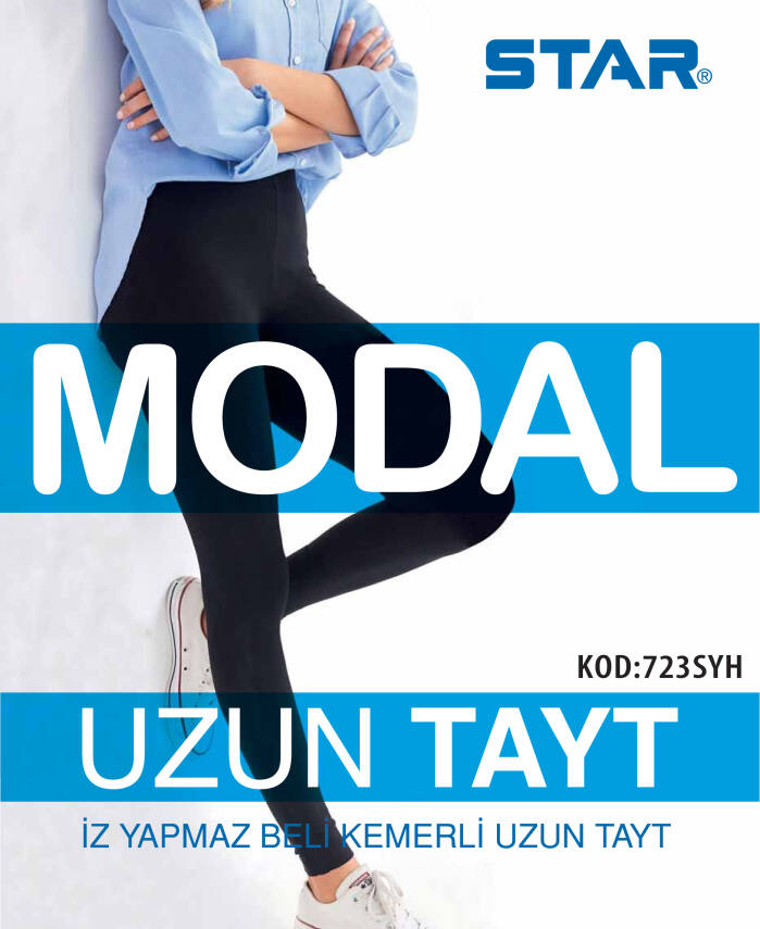 STAR KADIN SİYAH MODAL BELİ KEMERLİ UZUN TAYT - 1