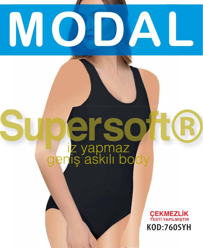 STAR KADIN SİYAH MODAL GENİŞ ASKILI ÇITÇITLI BODY - 1