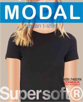 STAR KADIN SİYAH MODAL SIFIR YAKA KISAKOL T-SHİRT - Star