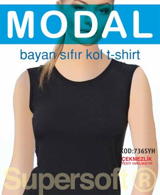 STAR KADIN SİYAH MODAL SIFIR YAKA SIFIR KOL ATLET - Star