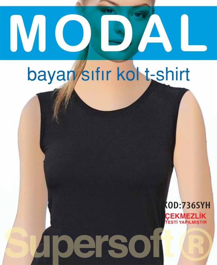 STAR KADIN SİYAH MODAL SIFIR YAKA SIFIR KOL ATLET - 1