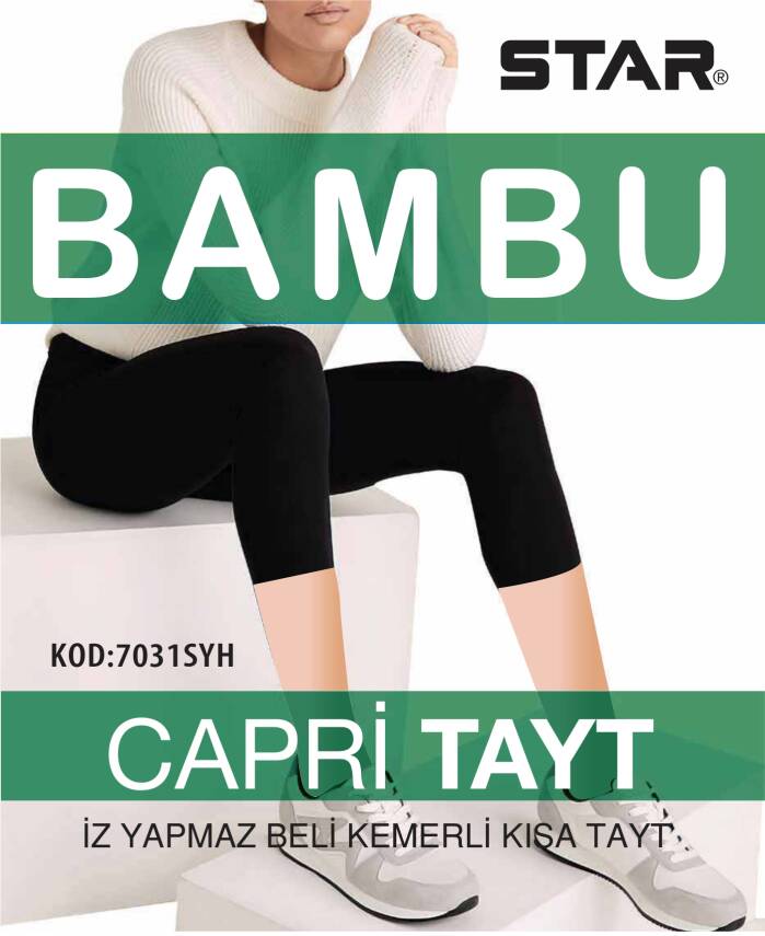 STAR KADIN SİYAH ORGANİK BAMBU DİZ ALTI KAPRİ TAYT - 1
