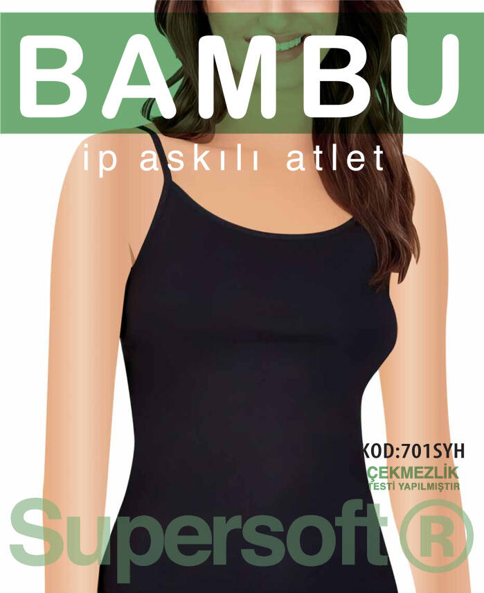 STAR KADIN SİYAH ORGANİK BAMBU İP ASKILI ATLET - 1