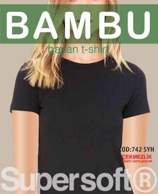 STAR KADIN SİYAH ORGANİK BAMBU SIFI YAKA KISAKOL T-SHİRT - Star