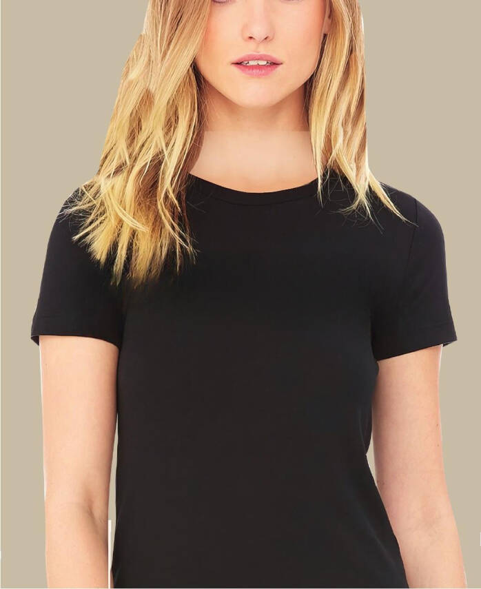 STAR KADIN SİYAH ORGANİK BAMBU SIFI YAKA KISAKOL T-SHİRT - 2