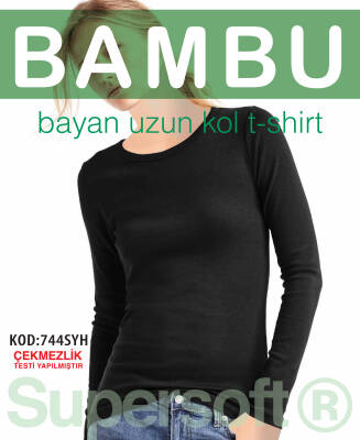 STAR KADIN SİYAH ORGANİK BAMBU UZUNKOL T-SHİRT - Star