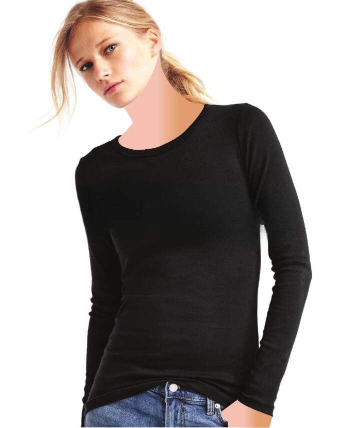 STAR KADIN SİYAH ORGANİK BAMBU UZUNKOL T-SHİRT - 2