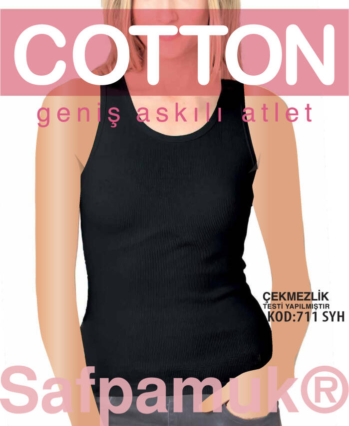 STAR KADIN SİYAH SAF PAMUK GENİŞ ASKILI ATLET - 1