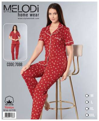 STAR MELODİ KADIN KISAKOL BOYDAN DÜĞMELİ PİJAMA TAKIM - STAR MELODİ
