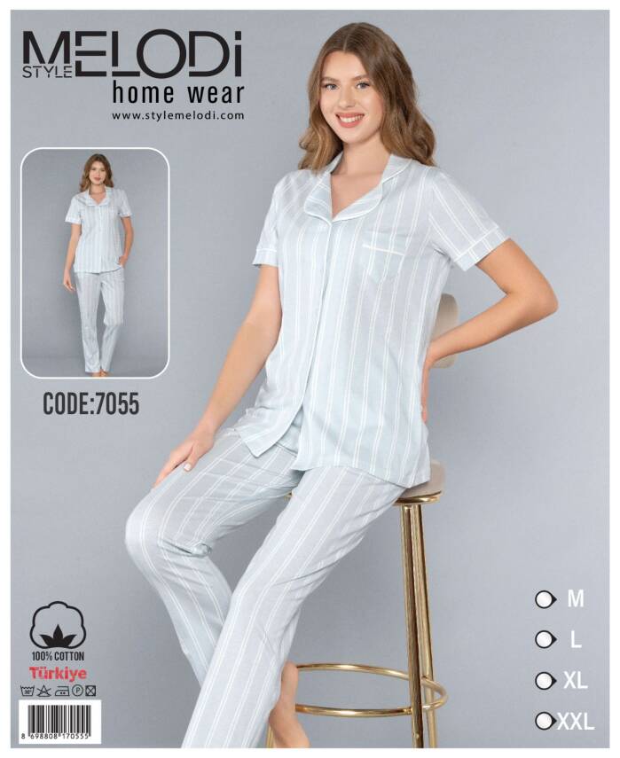 STAR MELODİ KADIN KISAKOL BOYDAN DÜĞMELİ PİJAMA TAKIM - 1