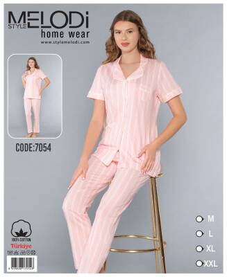 STAR MELODİ KADIN KISAKOL BOYDAN DÜĞMELİ PİJAMA TAKIM - STAR MELODİ