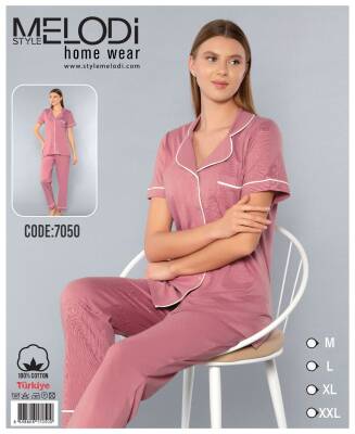 STAR MELODİ KADIN KISAKOL BOYDAN DÜĞMELİ PİJAMA TAKIM - STAR MELODİ