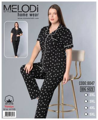 STAR MELODİ KADIN KISAKOL BOYDAN DÜĞMELİ YAKALI PİJAMA TAKIM BATTAL - STAR MELODİ