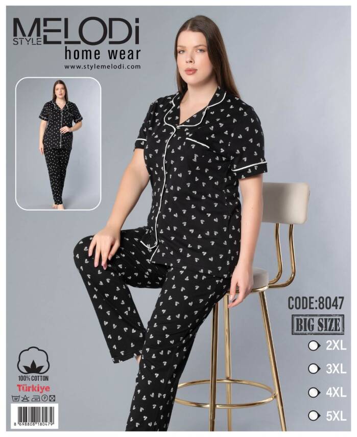 STAR MELODİ KADIN KISAKOL BOYDAN DÜĞMELİ YAKALI PİJAMA TAKIM BATTAL - 1
