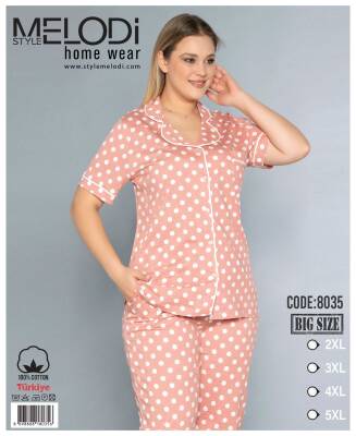 STAR MELODİ KADIN KISAKOL BOYDAN DÜĞMELİ YAKALI PİJAMA TAKIM BATTAL - STAR MELODİ