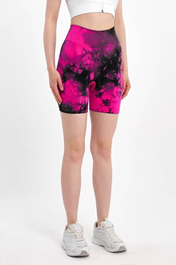 STAR ŞIMART KADIN ARKASI BÜZGÜLÜ SEAMLESS DESENLİ YÜKSEK BEL KISA TAYT - 5