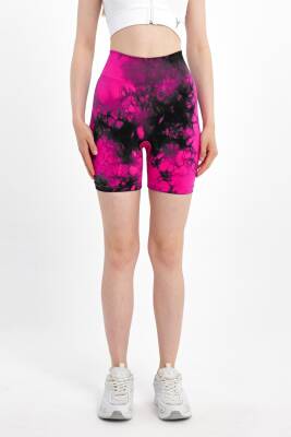 STAR ŞIMART KADIN ARKASI BÜZGÜLÜ SEAMLESS DESENLİ YÜKSEK BEL KISA TAYT - STAR ŞIMART 