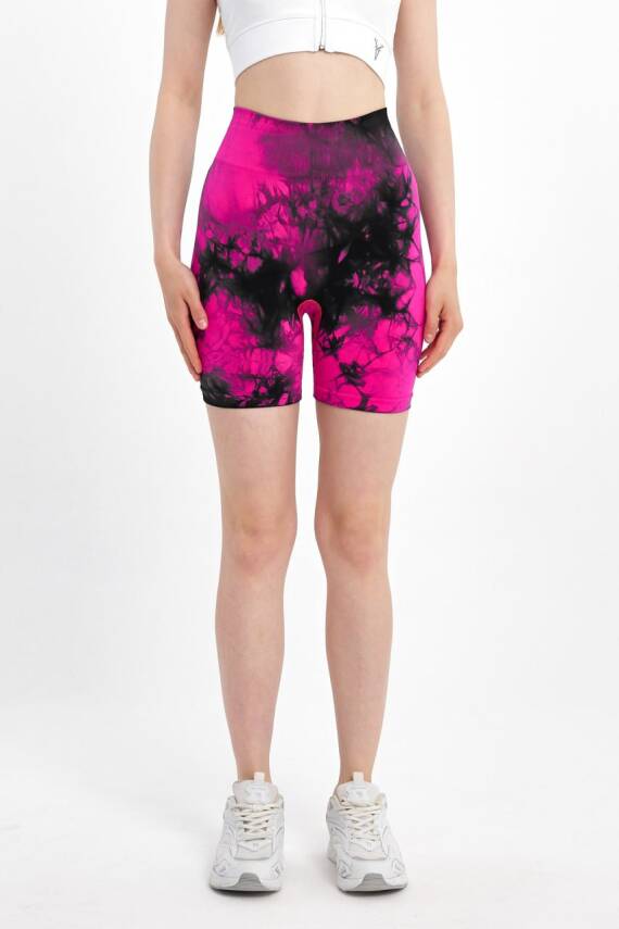 STAR ŞIMART KADIN ARKASI BÜZGÜLÜ SEAMLESS DESENLİ YÜKSEK BEL KISA TAYT - 1