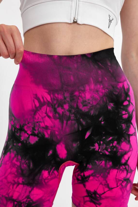 STAR ŞIMART KADIN ARKASI BÜZGÜLÜ SEAMLESS DESENLİ YÜKSEK BEL KISA TAYT - 2