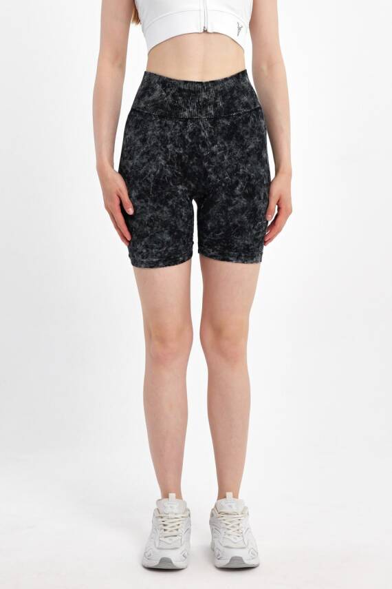 STAR ŞIMART KADIN ARKASI BÜZGÜLÜ SEAMLESS DESENLİ YÜKSEK BEL KISA TAYT - 1