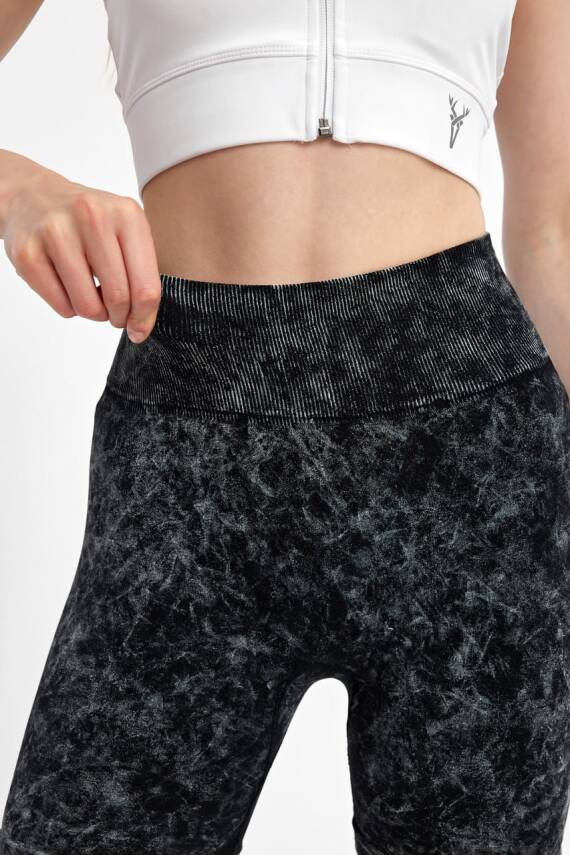 STAR ŞIMART KADIN ARKASI BÜZGÜLÜ SEAMLESS DESENLİ YÜKSEK BEL KISA TAYT - 2