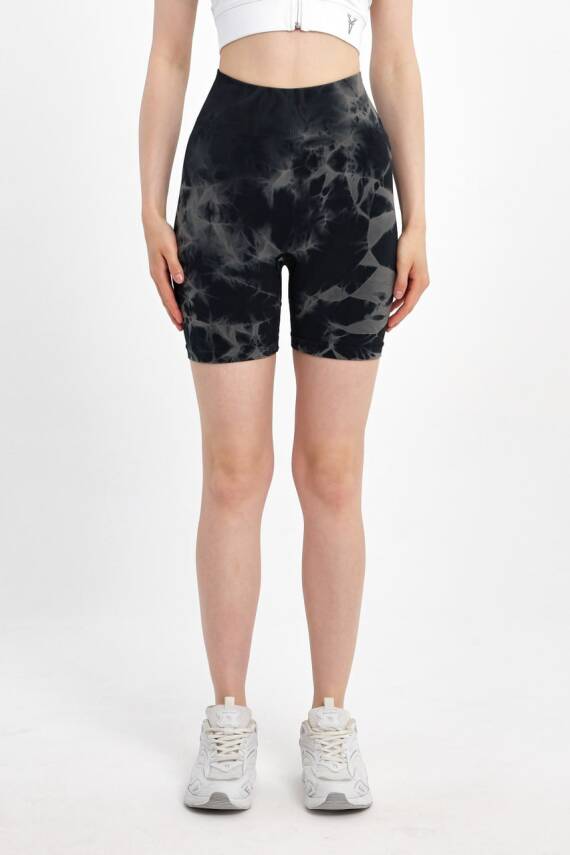 STAR ŞIMART KADIN ARKASI BÜZGÜLÜ SEAMLESS DESENLİ YÜKSEK BEL KISA TAYT - 1